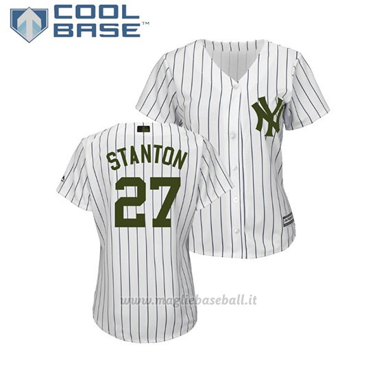Maglia Baseball Donna New York Yankees Giancarlo Stanton 2018 Dia de los Caidos Cool Base Bianco